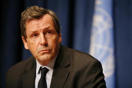 United Nations Under-Secretary General for Peacekeeping Le Roy of France briefs reporters about the earthquake in Haiti at United Nations in United Nations Under-Secretary General for Peacekeeping Le Roy of France briefs reporters about the earthquake in Haiti at United Nations in