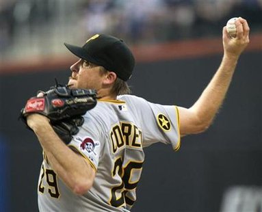 Pittsburgh Pirates' Kevin Correia throws pitch to New York Mets in New York Pittsburgh Pirates' Kevin Correia throws pitch to New York Mets in New York