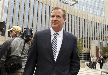 NFL commissioner Roger Goodell leaves a federal courthouse after NFL labor dispute talks in Minneapolis