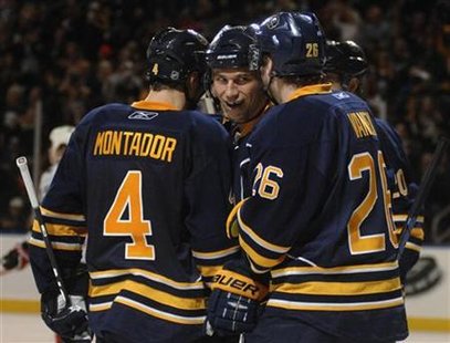 Sabres center McCormick celebrates a goal against the Senators during their NHL hockey game in Buffalo Sabres center McCormick celebrates a goal against the Senators during their NHL hockey game in Buffalo