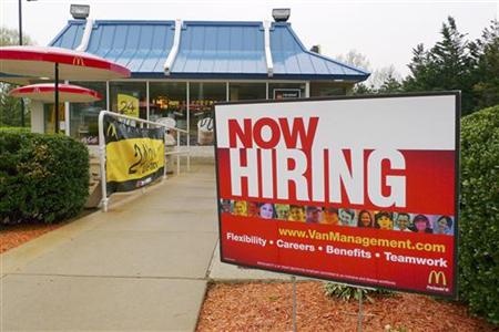 A "Now Hiring" sign is seen in front of a McDonald's restaurant in FairOaks A "Now Hiring" sign is seen in front of a McDonald's restaurant in FairOaks