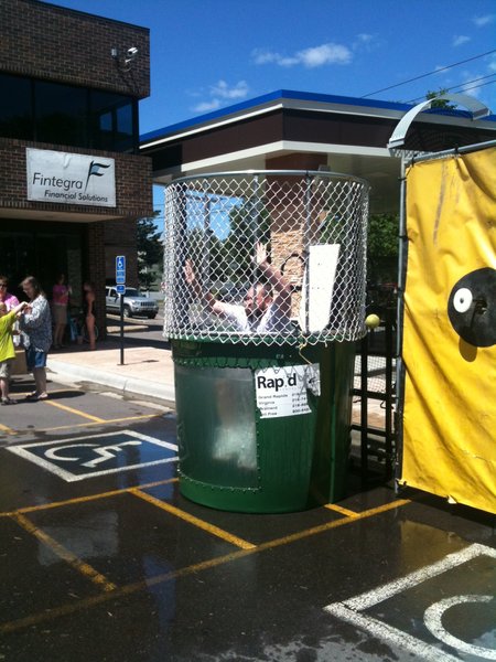 Justin in the dunk tank raising money for the Hibbing Food Shelf