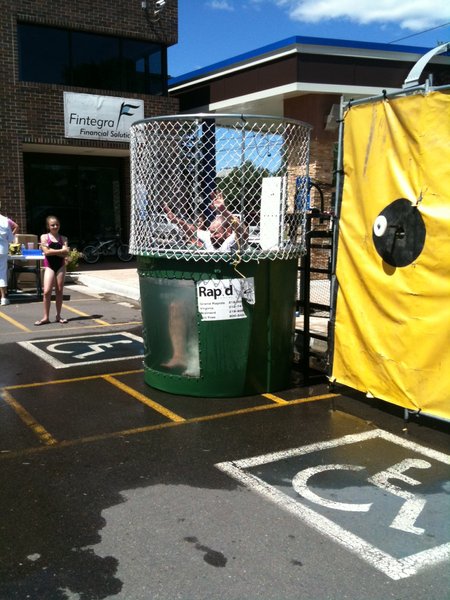Justin in the dunk tank raising money for the Hibbing Food Shelf