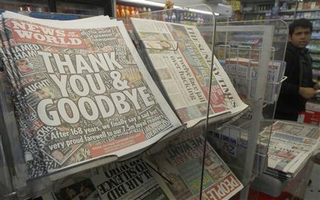 Copies of the final edition of the News of the World, alongside other Sunday papers, are displayed for sale in a newsagent in London Copies of the final edition of the News of the World, alongside other Sunday papers, are displayed for sale in a newsagent in London