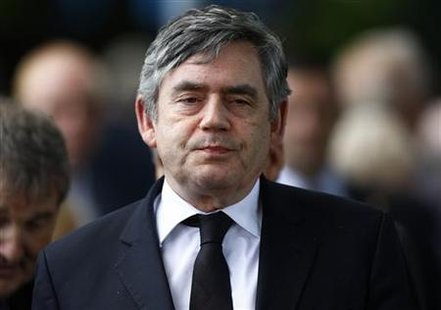 Britain's former Prime Minister Gordon Brown arrives for the funeral of former union official Jimmy Reid at the Govan Old Parish Church in G Britain's former Prime Minister Gordon Brown arrives for the funeral of former union official Jimmy Reid at the Govan Old Parish Church in G