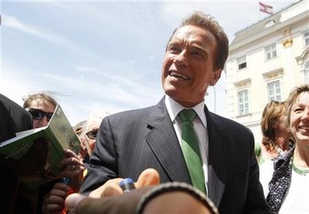Former Governor of California Schwarzenegger shakes hands with fans at Ballhausplatz in Vienna Former Governor of California Schwarzenegger shakes hands with fans at Ballhausplatz in Vienna