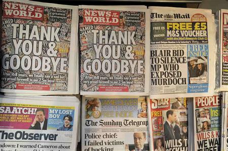 The last edition of News of the World newspaper goes on sale alongside other British Sunday newspapers in London The last edition of News of the World newspaper goes on sale alongside other British Sunday newspapers in London