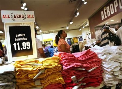 Customers wait in line at an Aeropostale store in New York Customers wait in line at an Aeropostale store in New York