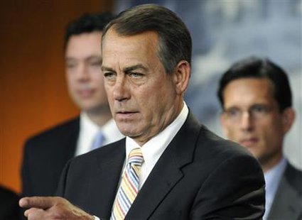 Boehner calls on a reporter during a news conference about a proposed Republican deficit-cutting plan at the U.S. Capitol in Washington