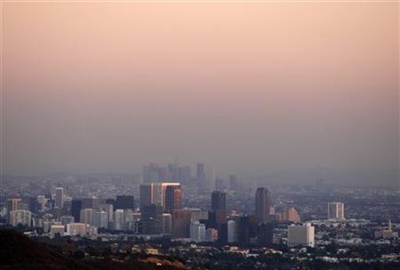 Century City and downtown Los Angeles are seen through the smog Century City and downtown Los Angeles are seen through the smog