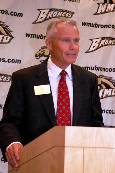 Newly-announced Western Michigan hockey coach Andy Murray - an esteemed member of the NHL Coaches 300 Win Club - addresses the media at his introduction in the Seelye Center on WMU's campus, July 26, 2011.  Photos by Sean Patrick Duross.