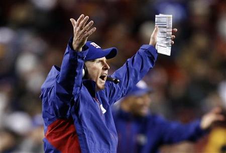 New York Giants head coach Tom Coughlin reacts on the sidelines in Landover New York Giants head coach Tom Coughlin reacts on the sidelines in Landover
