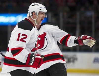 New Jersey Devils Rolston celebrates after scoring goal against the New York Rangers in New York New Jersey Devils Rolston celebrates after scoring goal against the New York Rangers in New York