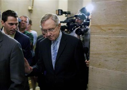 Harry Reid speaks to reporters as he leaves after meeting with House Democratic leadership on the debt ceiling crises on Capitol Hill in Was Harry Reid speaks to reporters as he leaves after meeting with House Democratic leadership on the debt ceiling crises on Capitol Hill in Was