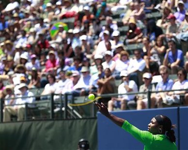 Williams of the U.S. serves the ball during her Stanford Classic final tennis match against France's Bartoli in Stanford Williams of the U.S. serves the ball during her Stanford Classic final tennis match against France's Bartoli in Stanford