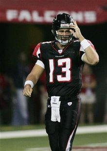 Atlanta Falcons quarterback Harrington calls a time out late in the fourth quarter of their NFL football against the New York Giants in Atla Atlanta Falcons quarterback Harrington calls a time out late in the fourth quarter of their NFL football against the New York Giants in Atla
