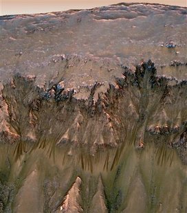 NASA handout photo of water flows on Mars NASA handout photo of water flows on Mars