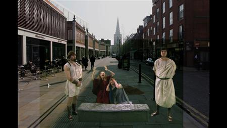 Roman mourners recreated in Spitalfield, a scene from the Museum of London's Streetmuseum Londinium Roman mourners recreated in Spitalfield, a scene from the Museum of London's Streetmuseum Londinium