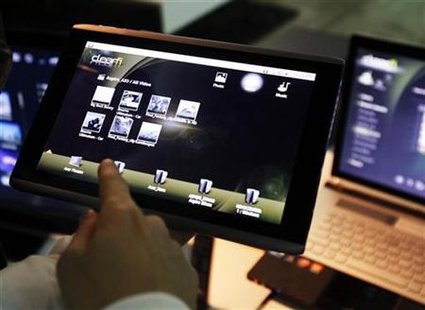 The Acer 10.10 Android full capacitive touch screen tablet is seen during a news conference in New Yor The Acer 10.10 Android full capacitive touch screen tablet is seen during a news conference in New Yor