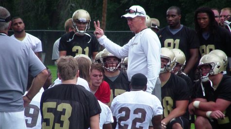 WMU Head Football Coach Addresses his players after the first day of practice. WMU Head Football Coach Addresses his players after the first day of practice.