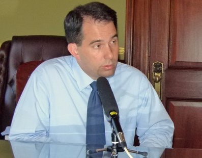 Governor Scott Walker in a radio interview in his office after recall elections on August 10, 2011 (photo: Wisconsin Radio Network) Governor Scott Walker in a radio interview in his office after recall elections on August 10, 2011 (photo: Wisconsin Radio Network)