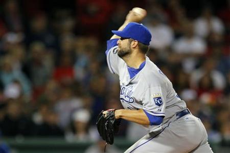 Kansas City Royals Kyle Davies pitches against Boston Red Sox in the first inning of their MLB American League baseball game at Fenway Park Kansas City Royals Kyle Davies pitches against Boston Red Sox in the first inning of their MLB American League baseball game at Fenway Park