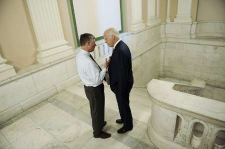 U.S. Rep. Fred Upton (R-MI) (L) speaks with Rep. Christopher Shays (R-CT) as they depart a meeting with fellow Republicans about a bill to provide a $700 billion bailout for the current financial and banking crisis, on Capitol Hill in Washington, October 3, 2008. REUTERS/Jonathan Ernst (UNITED STATES) U.S. Rep. Fred Upton (R-MI) (L) speaks with Rep. Christopher Shays (R-CT) as they depart a meeting with fellow Republicans about a bill to provide a $700 billion bailout for the current financial and banking crisis, on Capitol Hill in Washington, October 3, 2008. REUTERS/Jonathan Ernst (UNITED STATES)