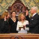 State Rep. Dave Agema (R-Grandville) is sworn in by Michigan Supreme Court Justice Mary Beth Kelly (R) on Jan. 12, 2011, with Agema's wife and daughter looking on. (photo courtesy Michigan House Republicans) State Rep. Dave Agema (R-Grandville) is sworn in by Michigan Supreme Court Justice Mary Beth Kelly (R) on Jan. 12, 2011, with Agema's wife and daughter looking on. (photo courtesy Michigan House Republicans)