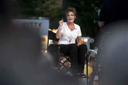 Former Alaksa Governor Sarah Palin speaks during a television appearance at the Iowa State Fair in Des Moines, Iowa Former Alaksa Governor Sarah Palin speaks during a television appearance at the Iowa State Fair in Des Moines, Iowa