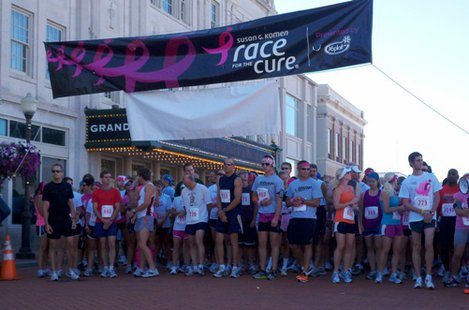 Runners line up for the start of the Susan G. Komen Race for the Cure in Wausau, WI Runners line up for the start of the Susan G. Komen Race for the Cure in Wausau, WI