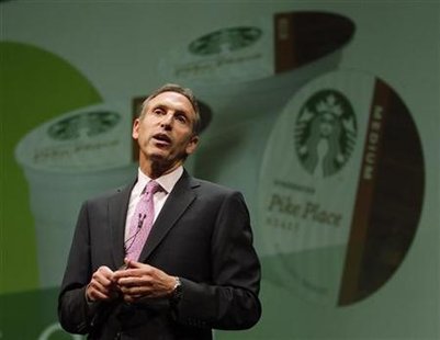 Starbucks CEO Howard Schultz speaks to shareholders about the company's partnership with the Keurig single-serve coffee brewing machine, at Starbucks CEO Howard Schultz speaks to shareholders about the company's partnership with the Keurig single-serve coffee brewing machine, at