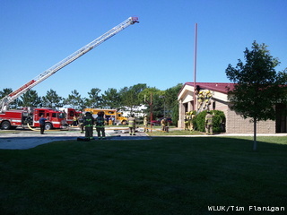 Firefighters extinguishing a blaze at the Howard Fire Department at 4165 Shawano Avenue on Wednesday, August 24, 2011. (courtesy of FOX 11) Firefighters extinguishing a blaze at the Howard Fire Department at 4165 Shawano Avenue on Wednesday, August 24, 2011. (courtesy of FOX 11)