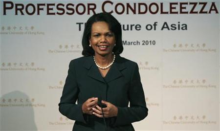 Former Secretary of State Condoleezza Rice speaks during a lecture "The Future of Asia" at the Chinese University of Hong Kong Former Secretary of State Condoleezza Rice speaks during a lecture "The Future of Asia" at the Chinese University of Hong Kong
