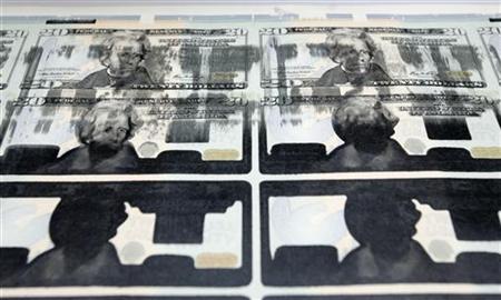 Partially printed new US$20 bills at the Bureau of Engraving and Printing in Washington Partially printed new US$20 bills at the Bureau of Engraving and Printing in Washington
