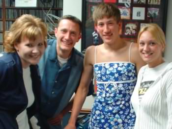 Lee Peek, Kristen Murphy and Nikki Montgomery made this guy wear a dress and drive a scooter all over central WI to win tickets to see Tim McGraw in 2004