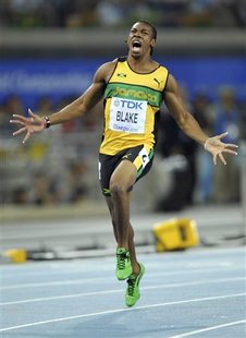 Yohan Blake of Jamaica celebrates winning the men's 100 metres final at the IAAF World Championships in Daegu Yohan Blake of Jamaica celebrates winning the men's 100 metres final at the IAAF World Championships in Daegu