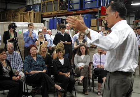 Republican presidential candidate Mitt Romney speaks to employees during a visit to Stanley Elevators in Merrimack Republican presidential candidate Mitt Romney speaks to employees during a visit to Stanley Elevators in Merrimack