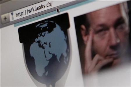 A screen shot of a web browser displaying the WikiLeaks website with a picture of its founder Julian Assange in Bern A screen shot of a web browser displaying the WikiLeaks website with a picture of its founder Julian Assange in Bern