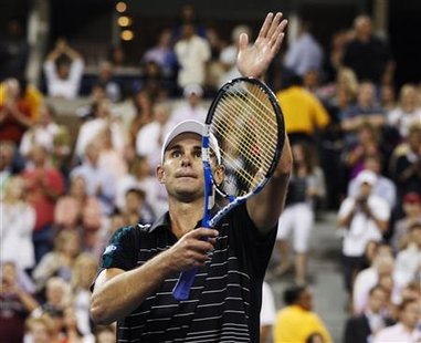 Roddick celebrates his win over compatriot Russell during their match at the U.S. Open tennis tournament in New York Roddick celebrates his win over compatriot Russell during their match at the U.S. Open tennis tournament in New York