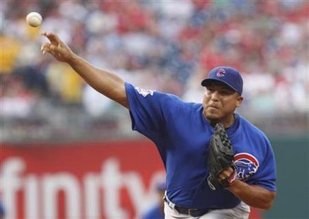 Cubs starting pitcher Zambrano delivers a pitch to the Phillies during the first inning of their National League MLB baseball game in Philad Cubs starting pitcher Zambrano delivers a pitch to the Phillies during the first inning of their National League MLB baseball game in Philad