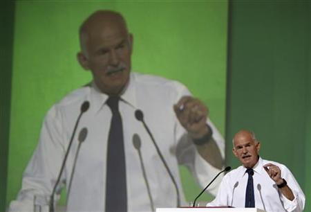 Greek PM Papandreou delivers a speech at the Faliron Sports Center in Athens Greek PM Papandreou delivers a speech at the Faliron Sports Center in Athens