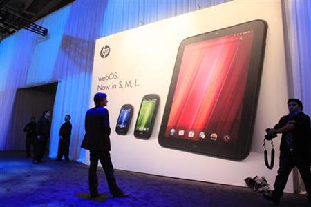 The poster showing all three new HP Palm devices is displayed following a media presentation at the Herbst Pavilion at the Fort Mason Center The poster showing all three new HP Palm devices is displayed following a media presentation at the Herbst Pavilion at the Fort Mason Center