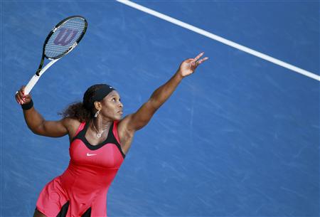 Serena Williams of the U.S. serves to Victoria Azarenka of Belarus during their match at the U.S. Open tennis tournament in New York Serena Williams of the U.S. serves to Victoria Azarenka of Belarus during their match at the U.S. Open tennis tournament in New York