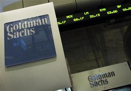 A Goldman Sachs sign is seen over their kiosk on the floor of the New York Stock Exchange A Goldman Sachs sign is seen over their kiosk on the floor of the New York Stock Exchange