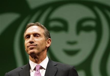 Starbucks CEO Howard Schultz speaks to shareholders at the company's annual meeting of shareholders in Seattle, Washington Starbucks CEO Howard Schultz speaks to shareholders at the company's annual meeting of shareholders in Seattle, Washington