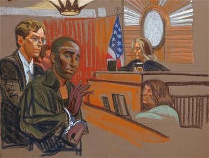 Defendant Payen stands with prosecutor Snyder in this courtroom sketch of his arraignment in New York Defendant Payen stands with prosecutor Snyder in this courtroom sketch of his arraignment in New York