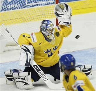 Sweden's goalie Liv makes save during the first period of action against France at 2008 IIHF World Hockey Championships in Quebec City Sweden's goalie Liv makes save during the first period of action against France at 2008 IIHF World Hockey Championships in Quebec City