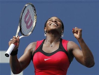 Serena Williams of the U.S. celebrates winning match point against Anastasia Pavlyuchenkova of Russia at the U.S. Open tennis tournament in Serena Williams of the U.S. celebrates winning match point against Anastasia Pavlyuchenkova of Russia at the U.S. Open tennis tournament in