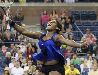 Serena Williams of the U.S. celebrates match point, defeating Caroline Wozniacki of Denmark in their semi-finals match at the U.S. Open tenn Serena Williams of the U.S. celebrates match point, defeating Caroline Wozniacki of Denmark in their semi-finals match at the U.S. Open tenn