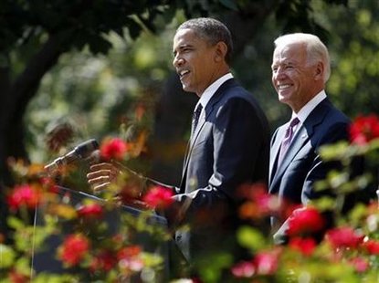 U.S. President Obama and Vice President Biden in the Rose Garden of the White House in Washington U.S. President Obama and Vice President Biden in the Rose Garden of the White House in Washington
